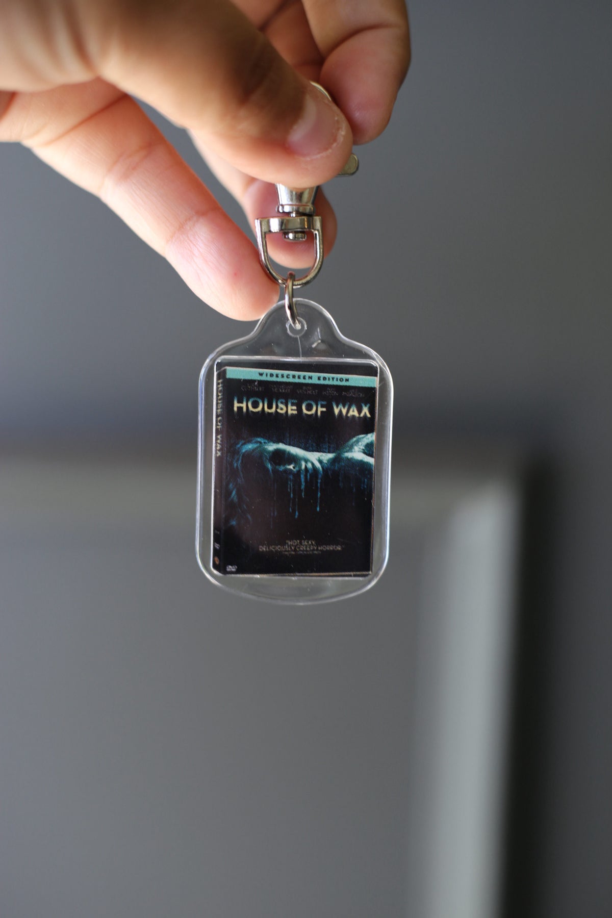 DVD cover art keychain