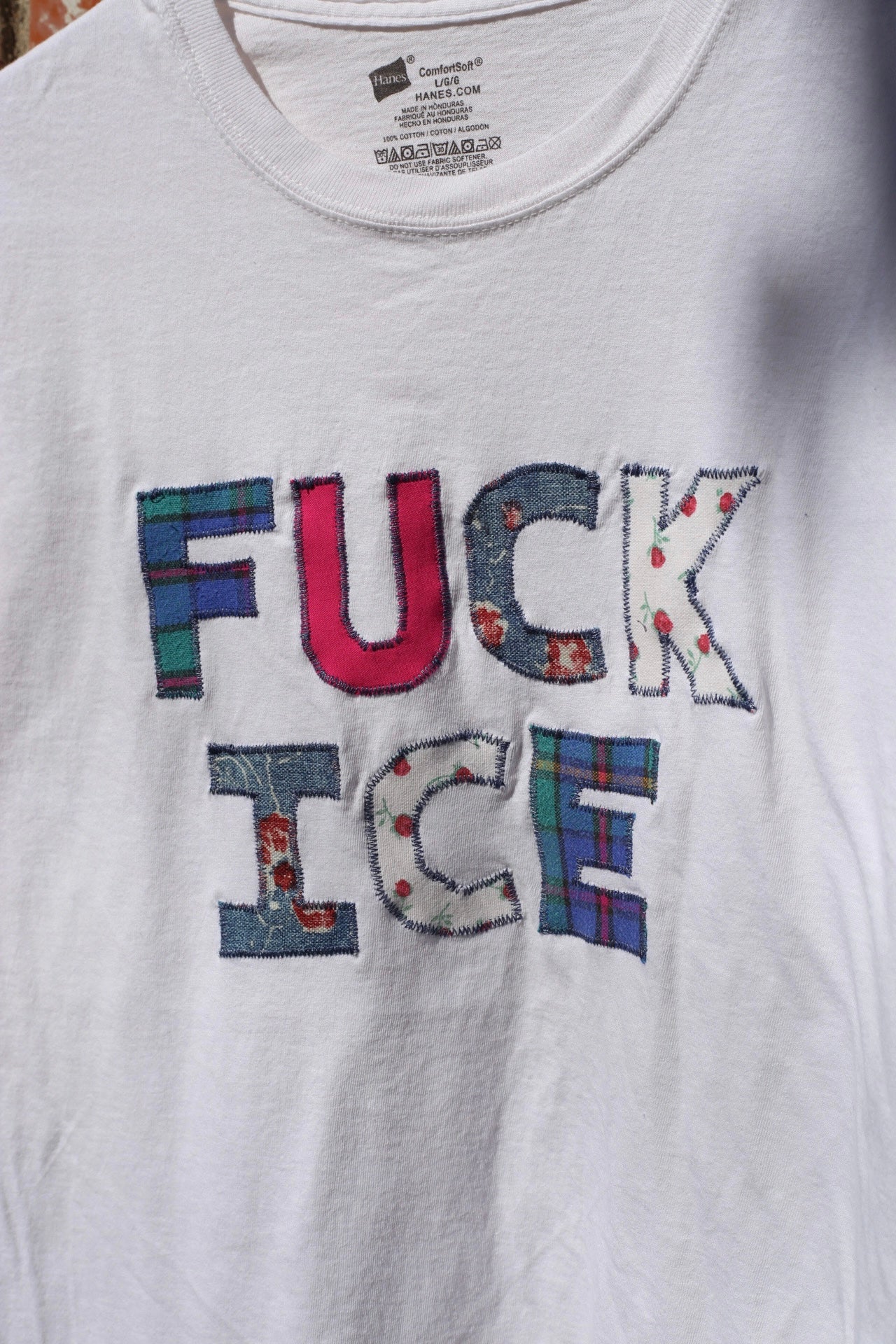 Patchwork F*ck ICE shirt: white