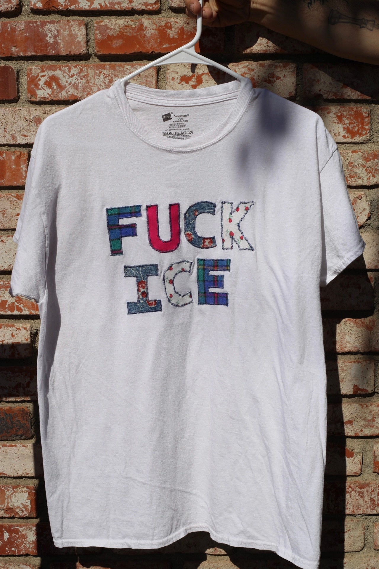 Patchwork F*ck ICE shirt: white